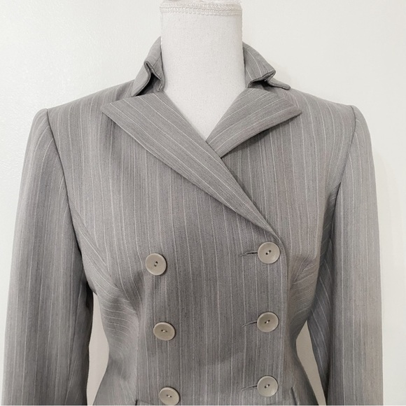 ROSS MAYER COLLECTION 2 PIECES GREY STRIPED BLAZER STRAIGHT LEG TROUSER SUIT SET - Picture 5 of 14